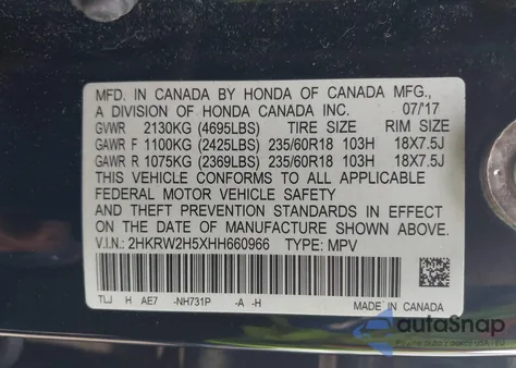 2017 Honda Cr-V Ex from USA, damaged, VIN 2HKRW2H5XHH660966